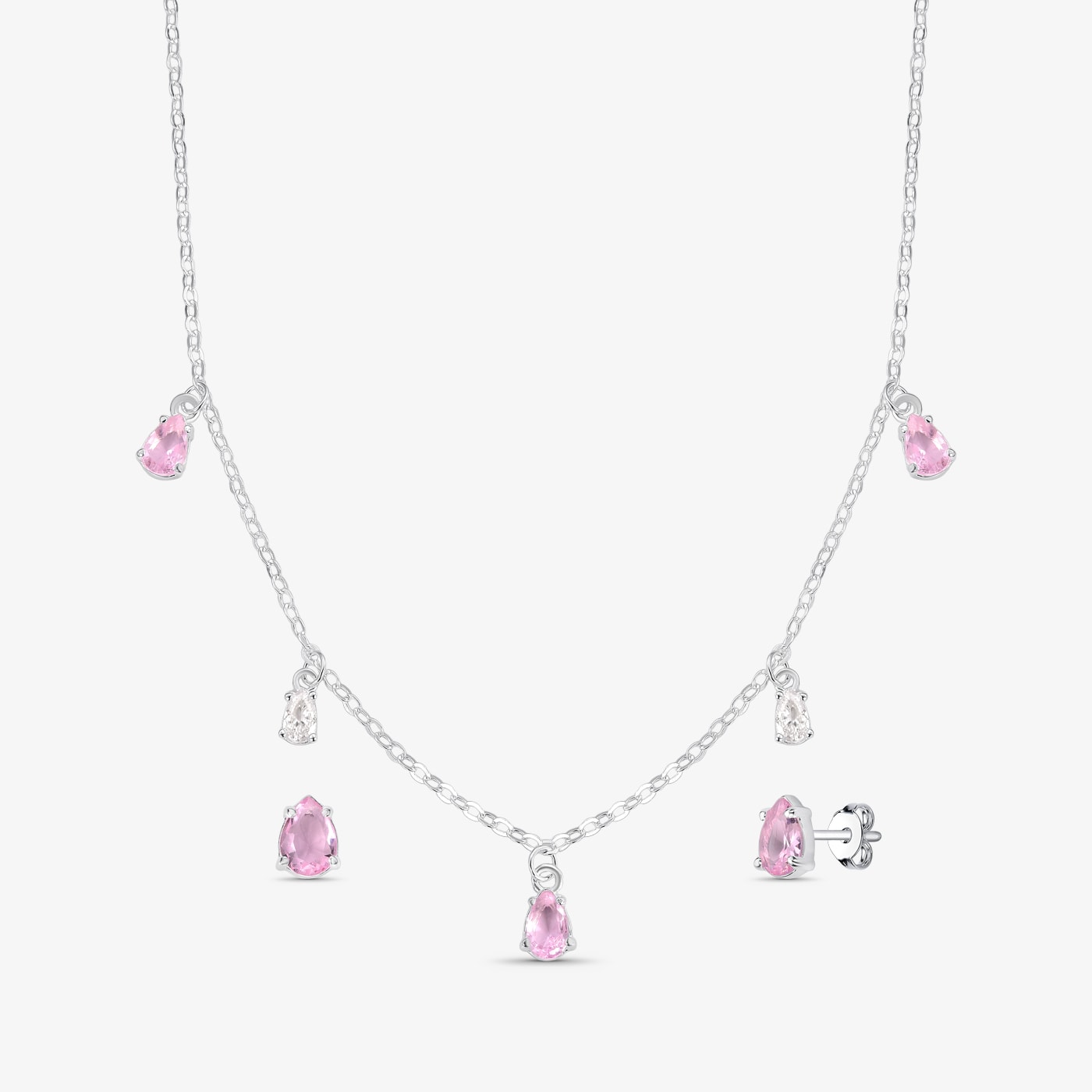 conjunto, colar e brinco, prata 925, prata 950, zircônias 